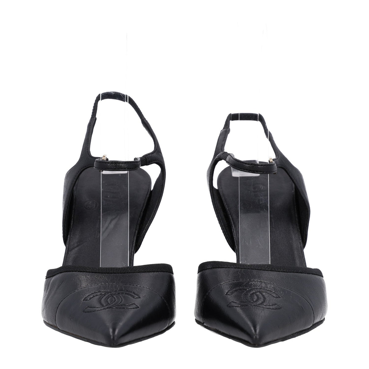 Iridescent Lambskin Pointed Cap Toe CC Slingback Pumps 37.5 Black