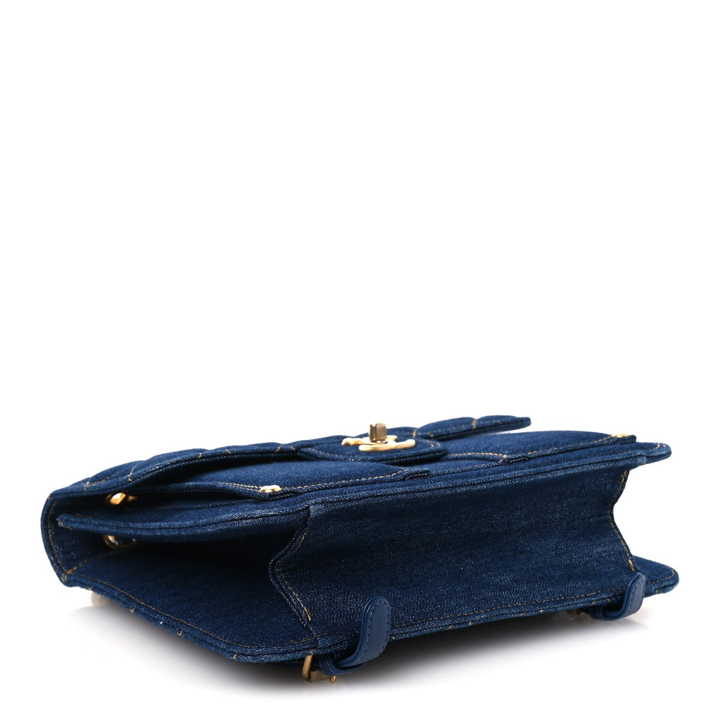 Denim Quilted Double You Backpack Blue Golden