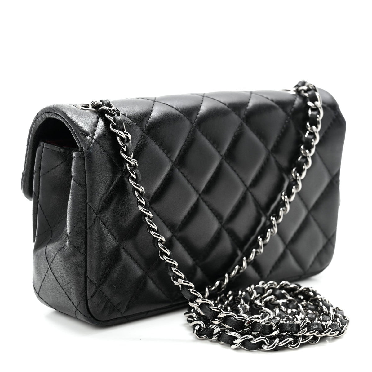 Lambskin Quilted Extra Mini Rectangular Flap Black