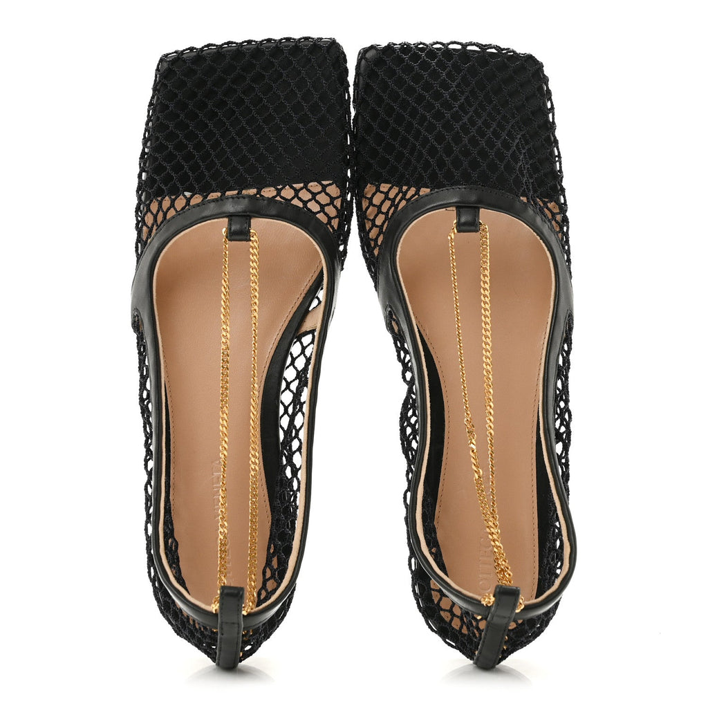 Mesh Nappa Chunky Chain Stretch Ballerina Flats 36 Black