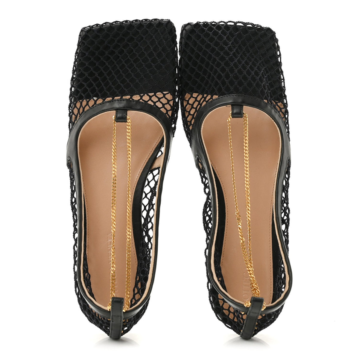 Mesh Nappa Chunky Chain Stretch Ballerina Flats 36 Black