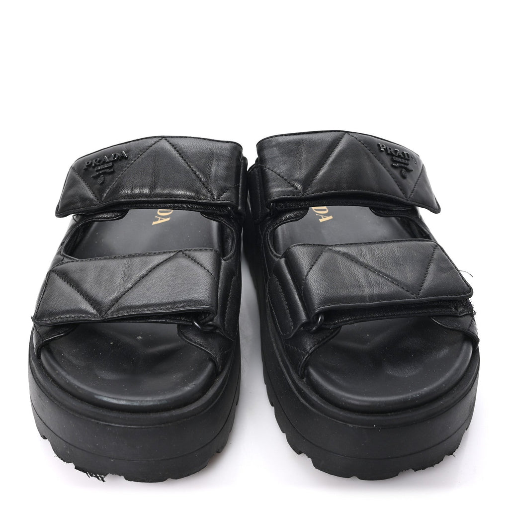 Nappa Quilted Padded Logo Platform Slide Sandals 36.5 Black