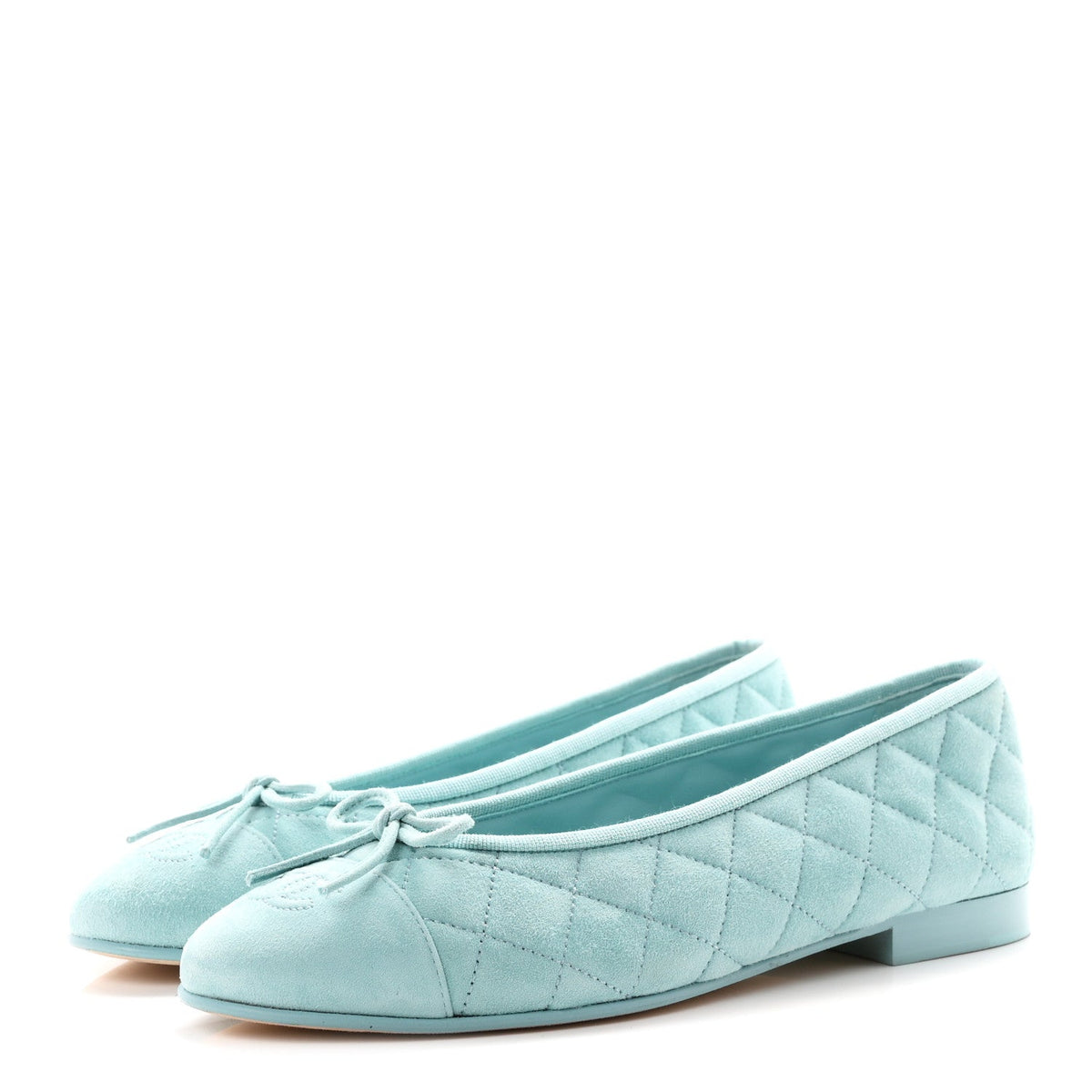 Suede Calfskin Quilted Cap Toe CC Ballerina Flats 38 Light Blue