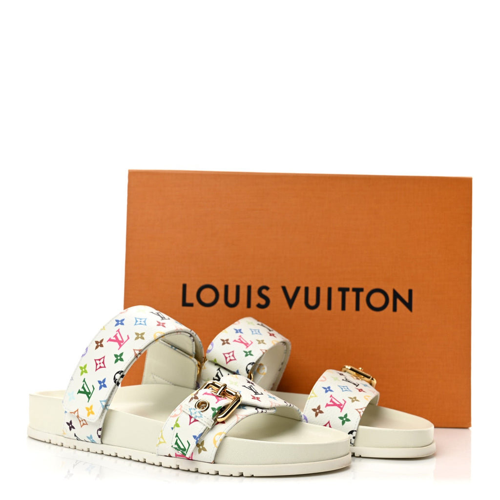 LV X TM Monogram Multicolor Bom Dia Comfort Mule Sandals 38 White