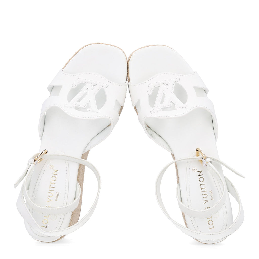 Calfskin LV Isola Espadrille Wedge Sandals 39 White