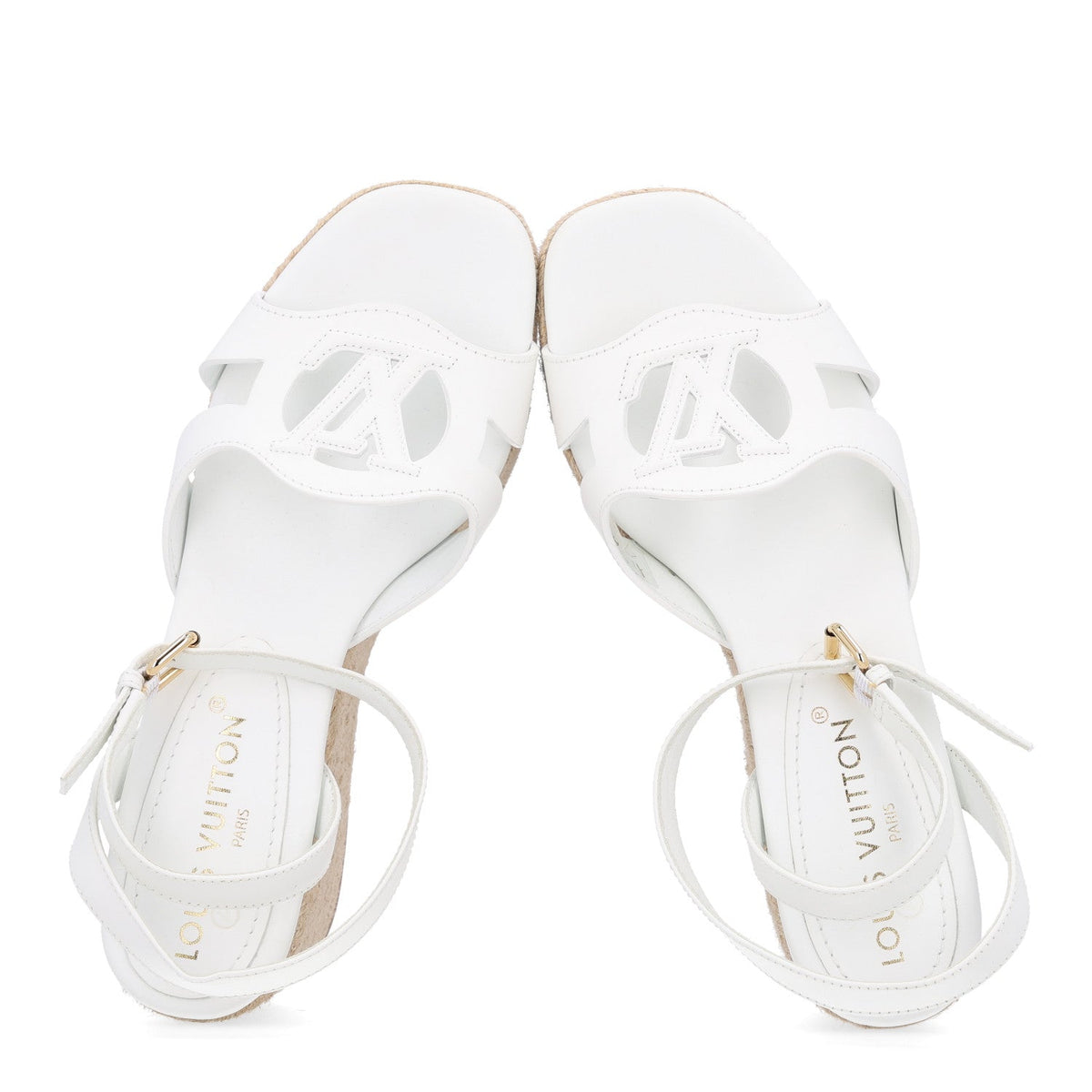Calfskin LV Isola Espadrille Wedge Sandals 39 White