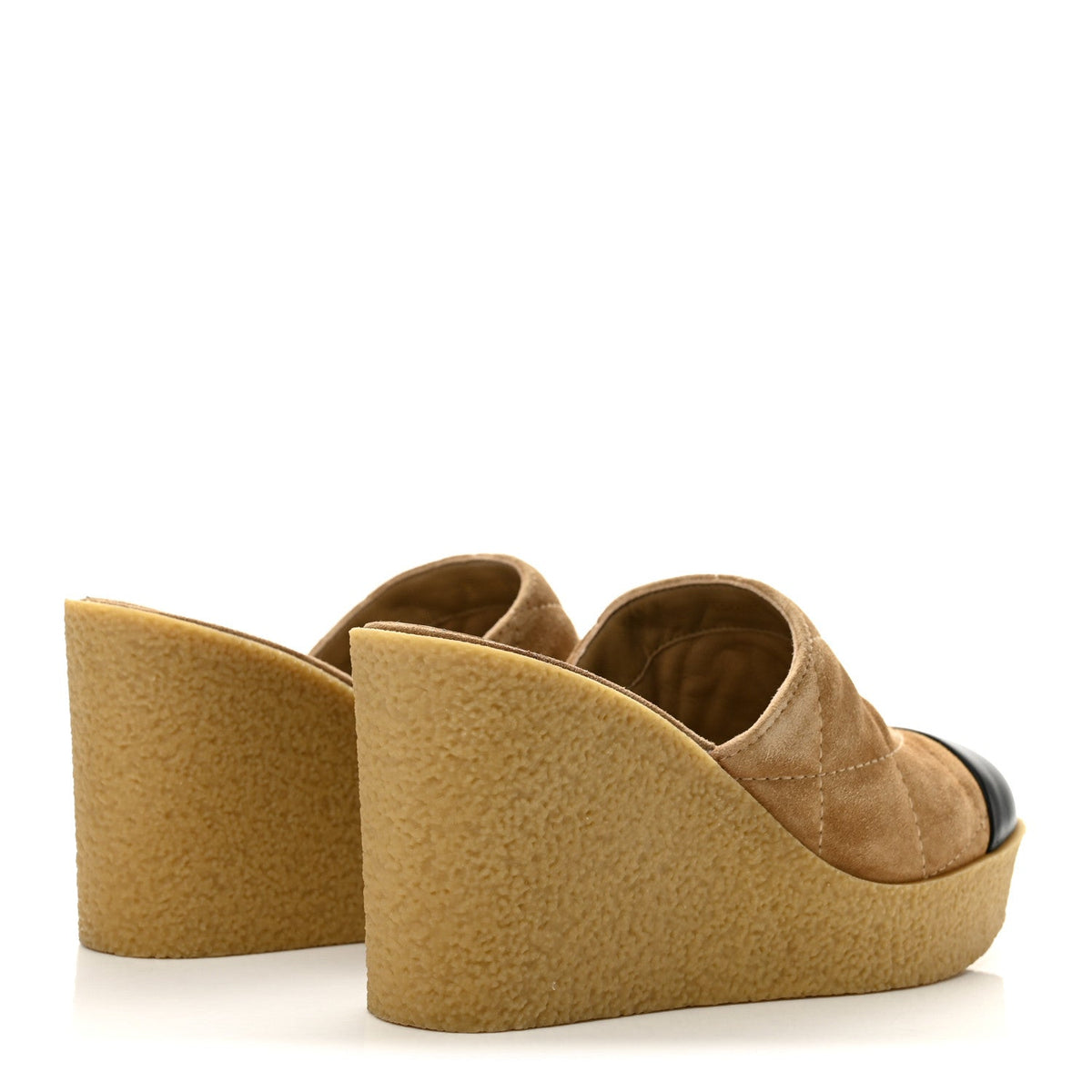 Suede Calfskin Lambskin Quilted CC Mules 39 Beige Black