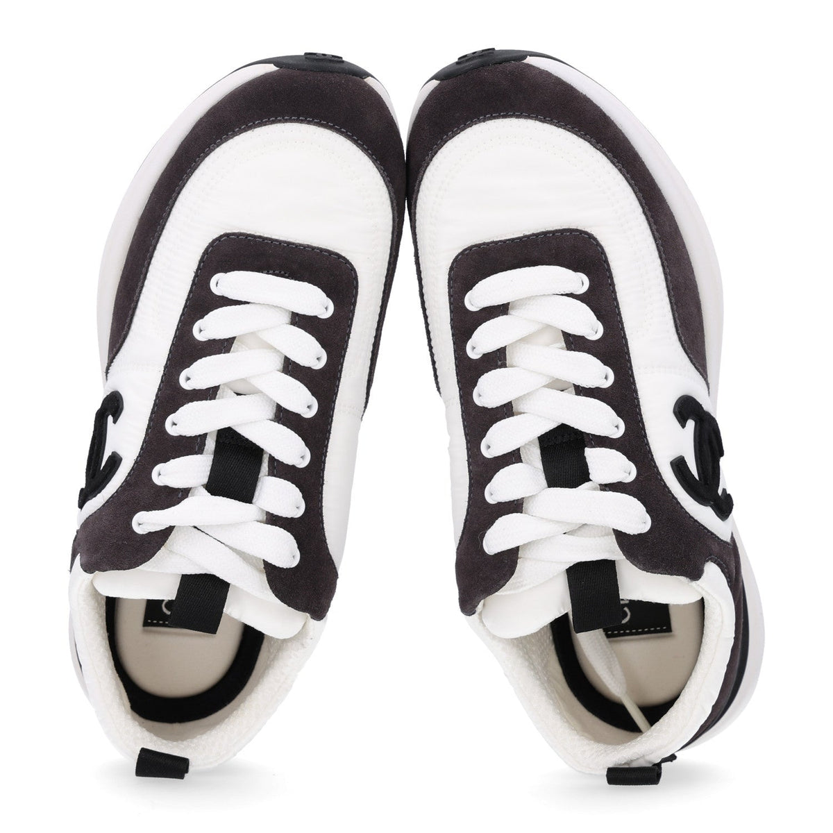 Calfskin Mesh Lycra Suede Womens Logo Sneakers 37.5 White Black