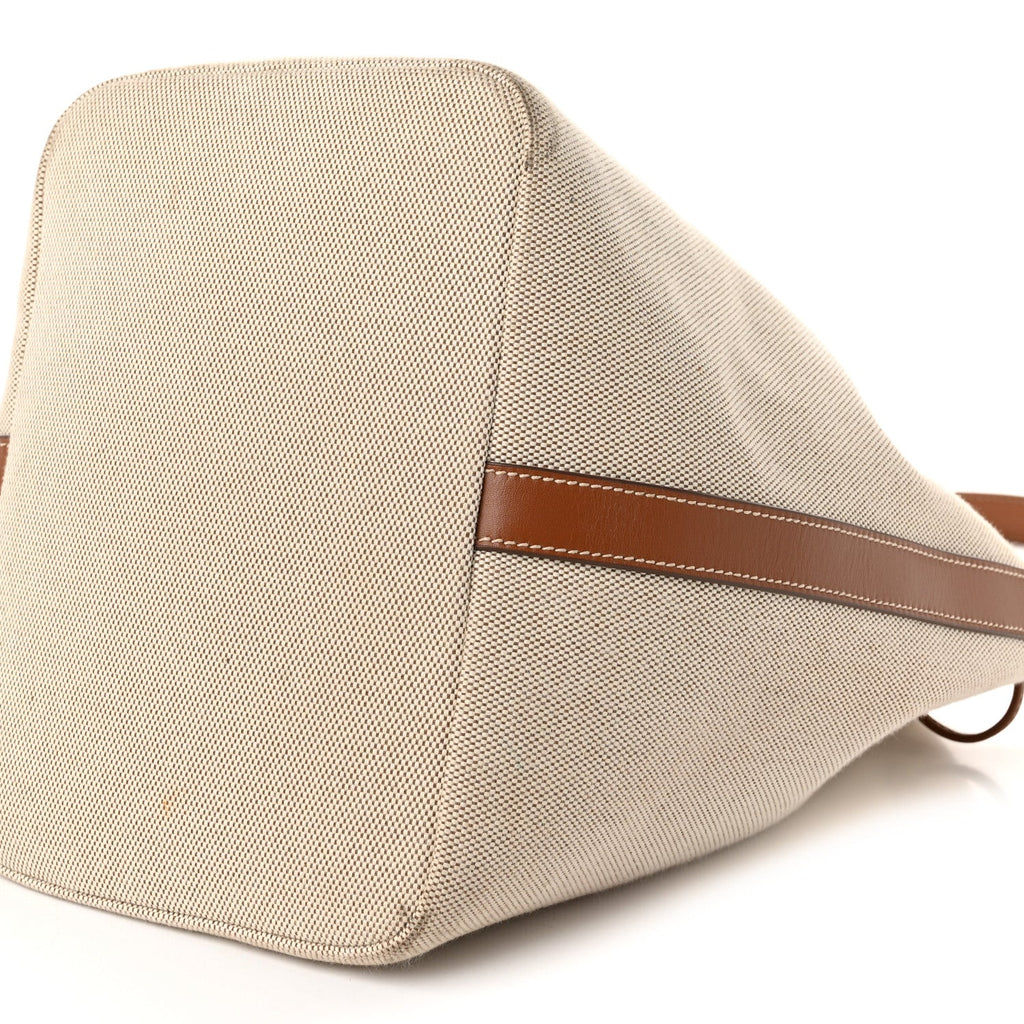Canvas Calfskin Bucket Bag Natural Brandy