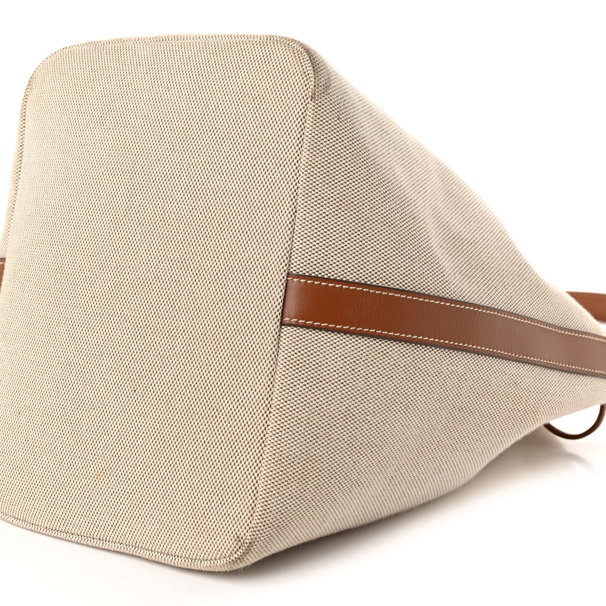 Canvas Calfskin Bucket Bag Natural Brandy