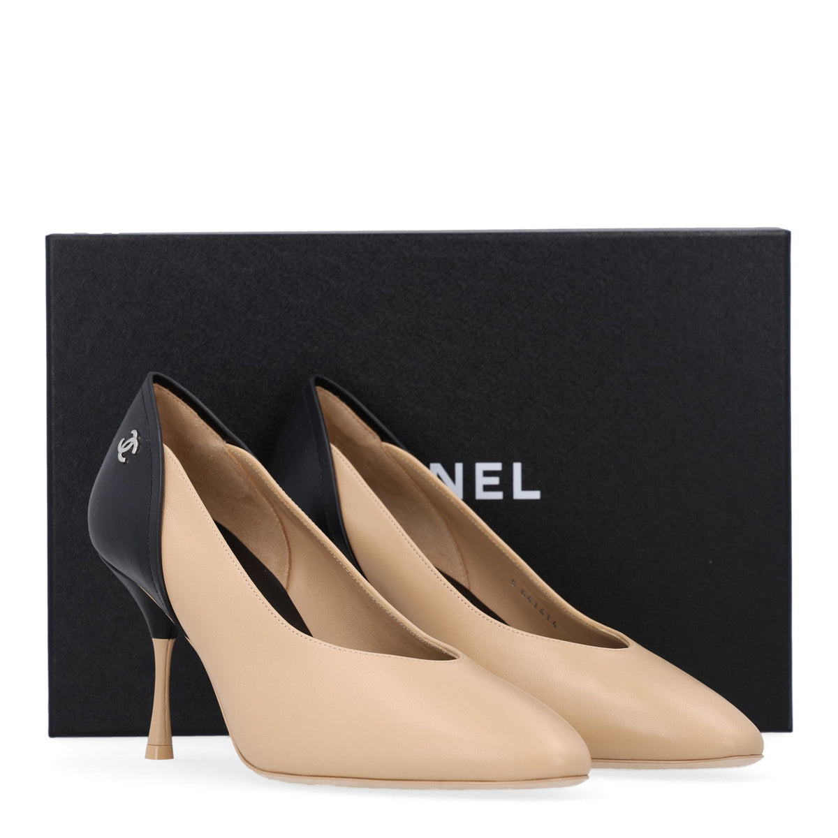 Lambskin Calfskin Cap Toe Pumps 40 Black Beige