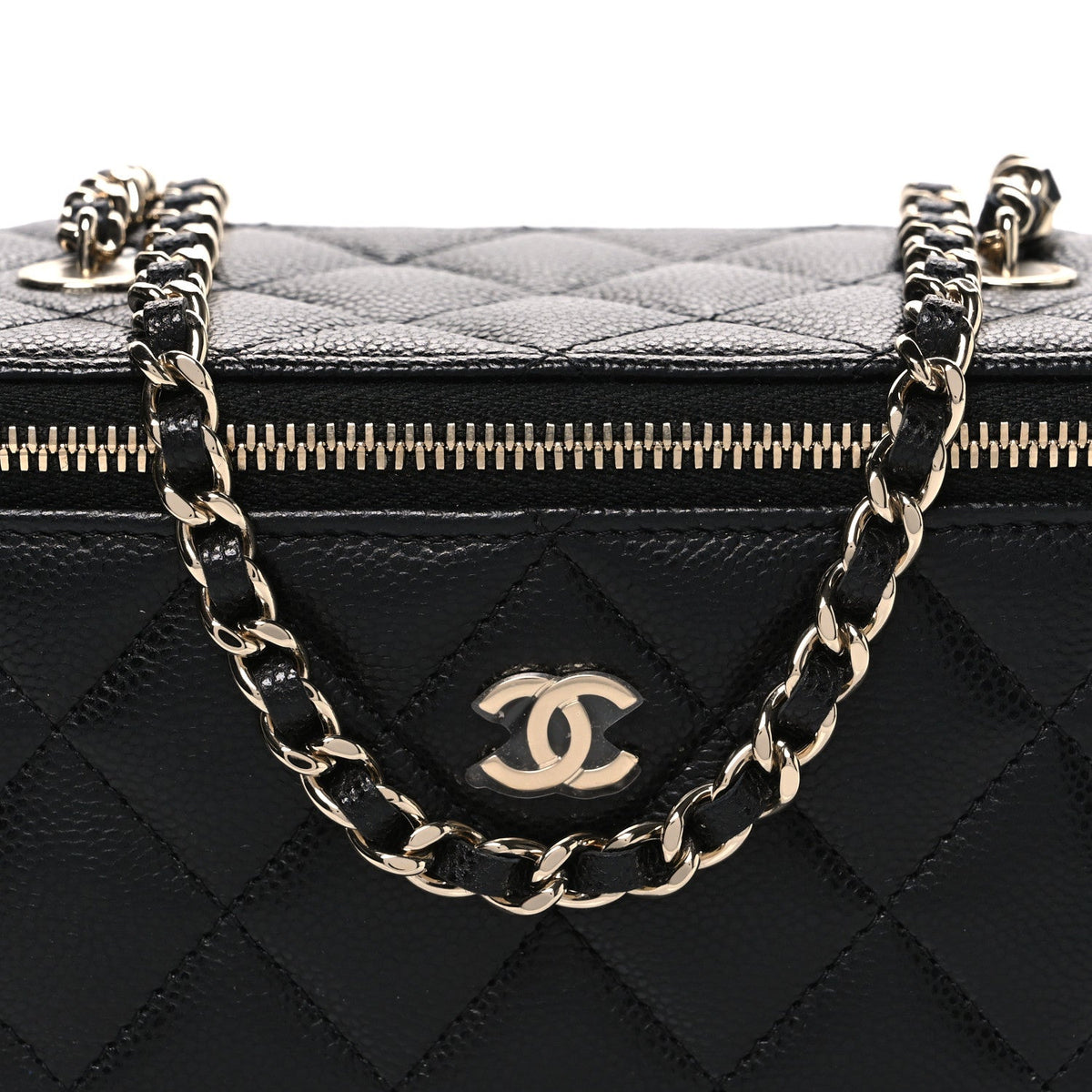 Caviar Quilted Small Vanity Case With Chain Black