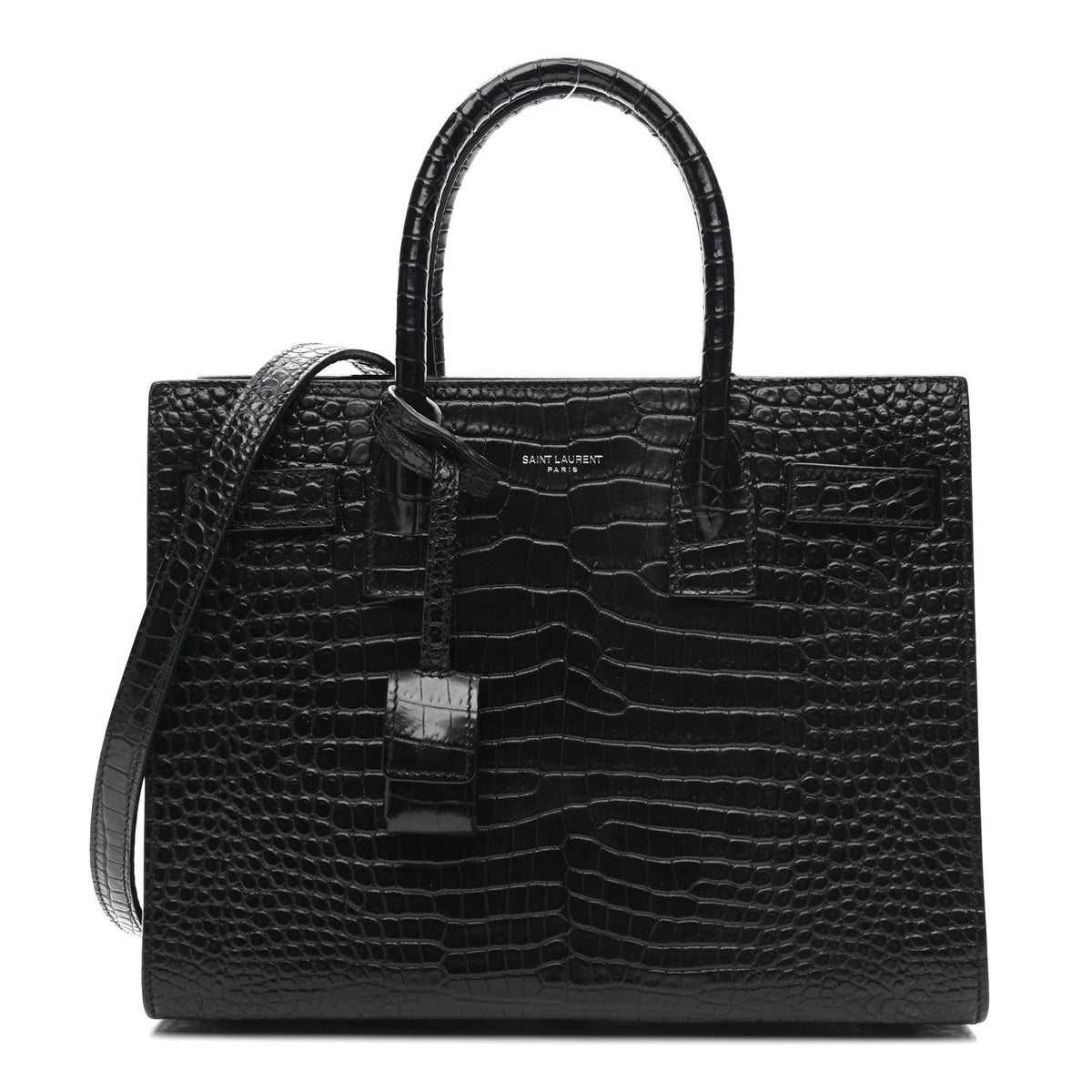 Calfskin Crocodile Embossed Baby Sac De Jour Black