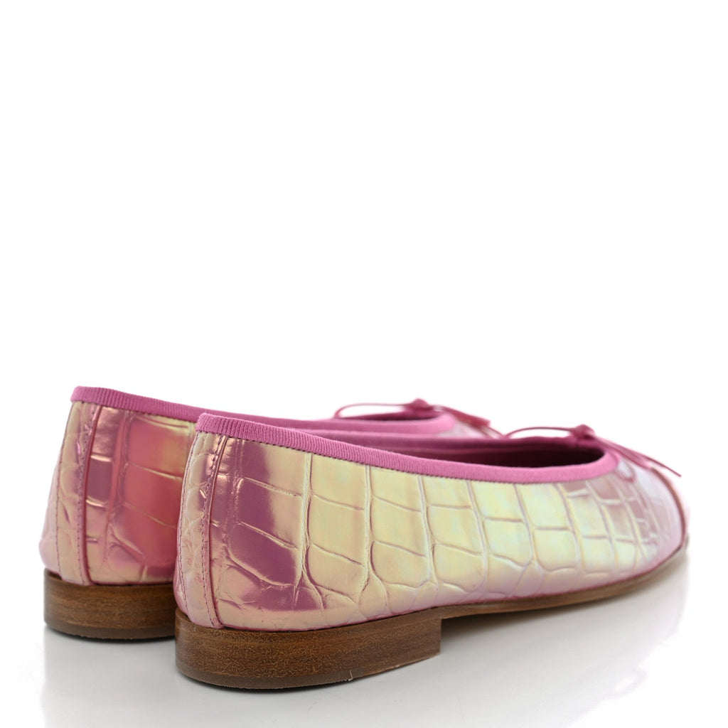 Iridescent Crocodile Embossed Ballerina Flats 36.5 Pink