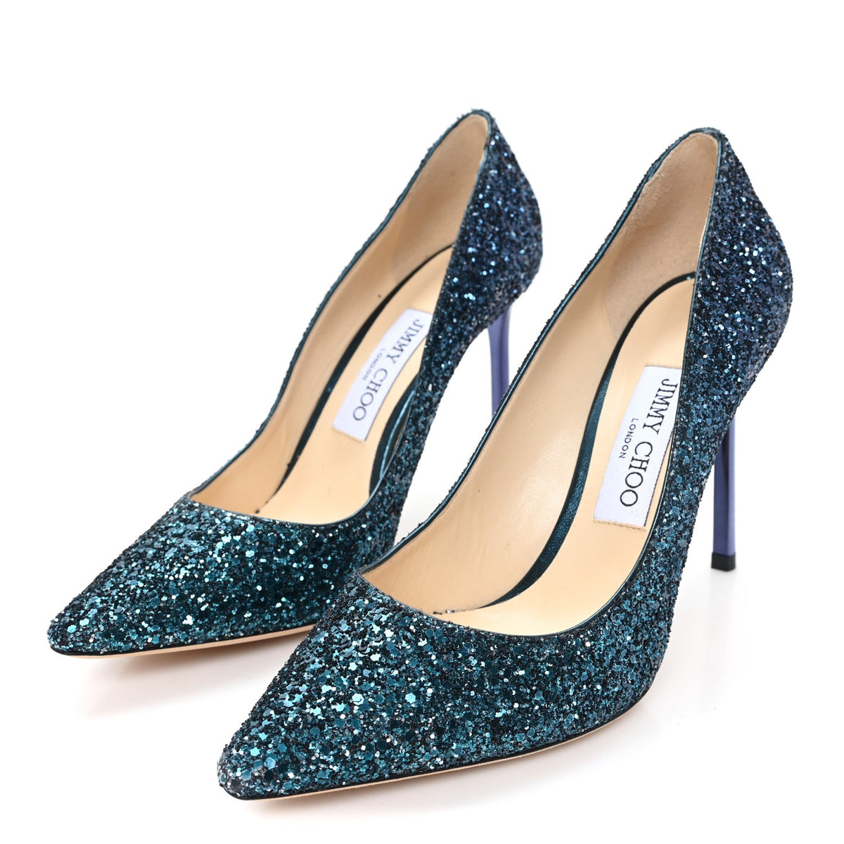 Coarse Glitter Degrade Pointy Toe Romy 100 Pumps 37.5 Peacock Navy