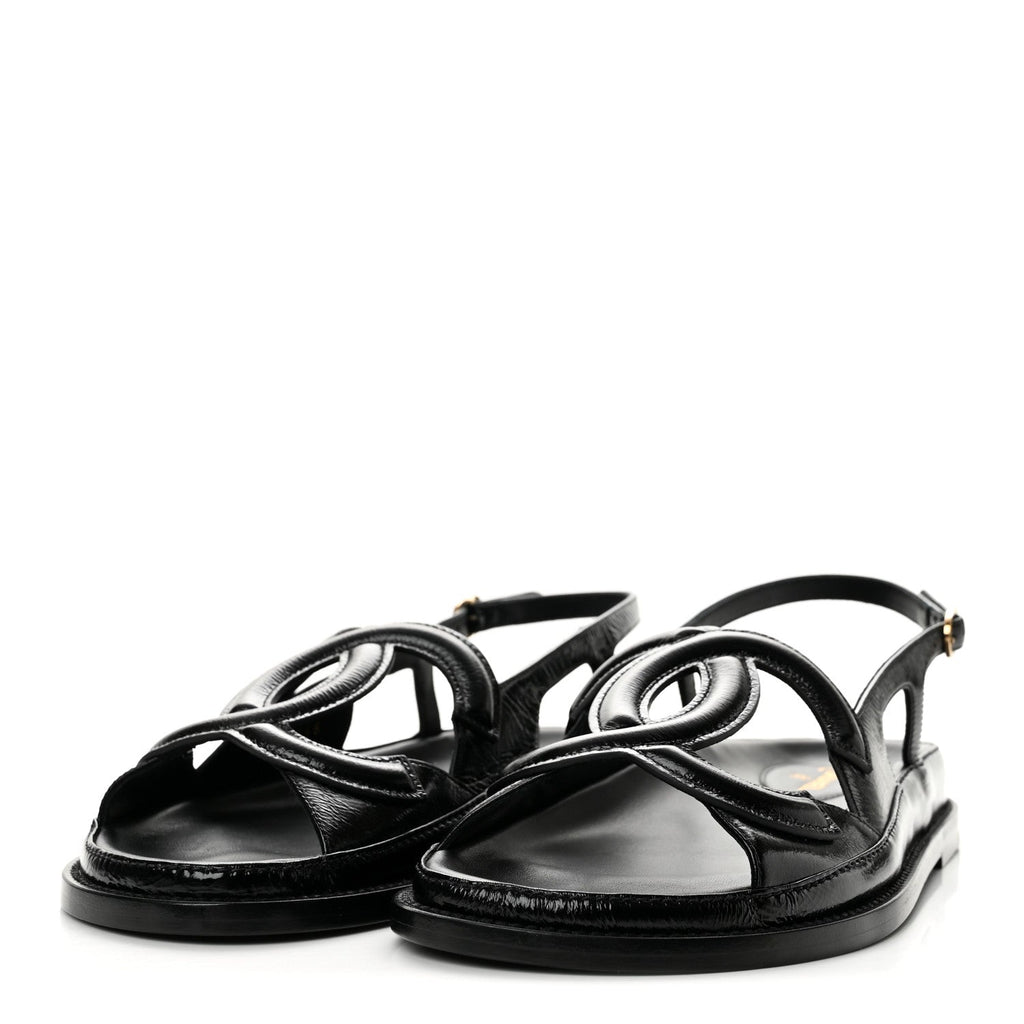 Crumpled Shiny Lambskin CC Cut Out Dad Sandals 40 Black