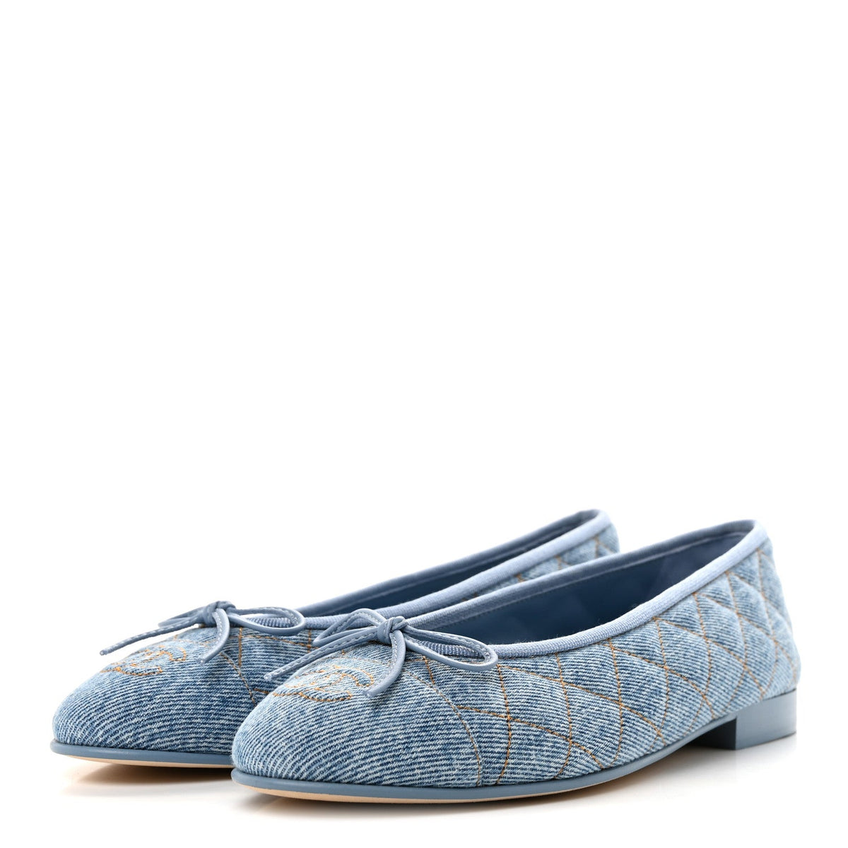 Denim Quilted CC Cap Toe Ballerina Flats 36.5 Light Blue