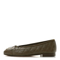 Lambskin Quilted CC Cap Toe Ballerina Flats 35.5 Dark Khaki