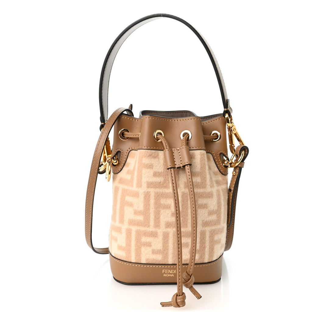 Wool Vitello King FF 1974 Mini Mon Tresor Bucket Bag Beige Cammello Sand