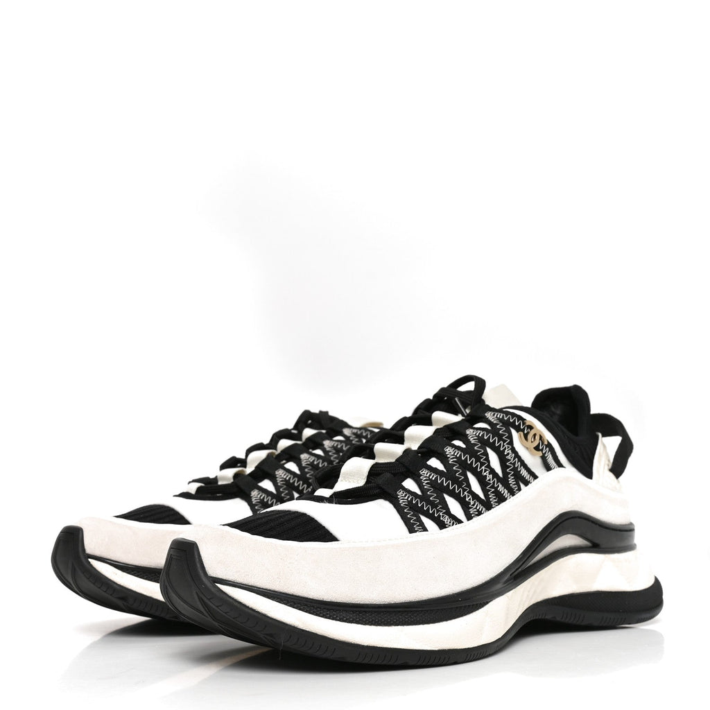 Fabric Suede Calfskin Sneakers 41 White Black
