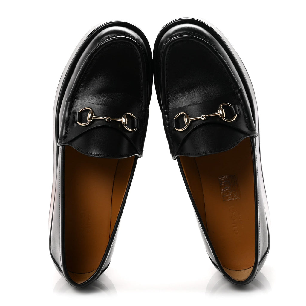 Kama Calfskin Horsebit Womens Wedge Platform Loafers 38.5 Black