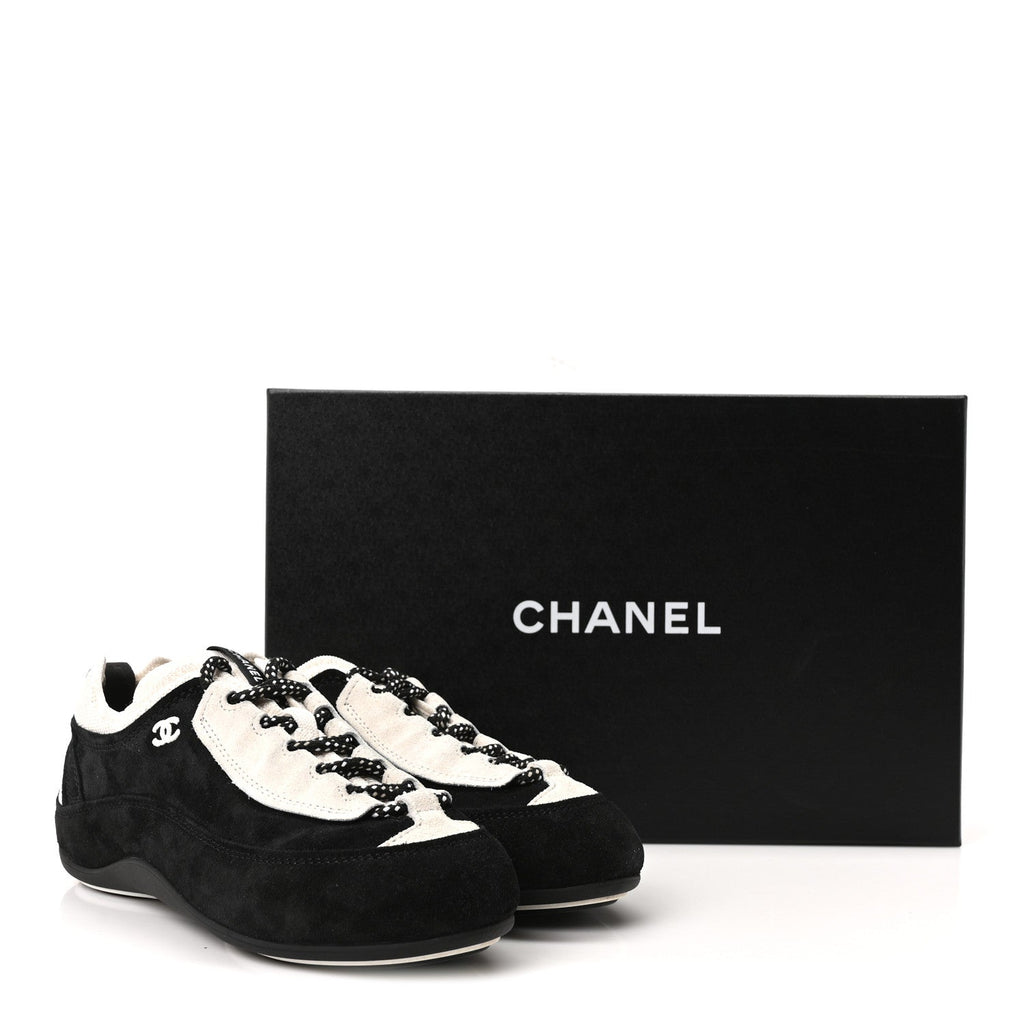 Velvet Calfskin Mixed Fibers Low Top CC Sneakers 37 Black