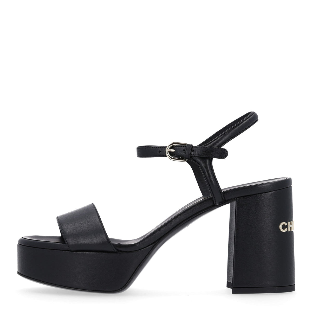 Lambskin Logo Platform Sandals 38 Black