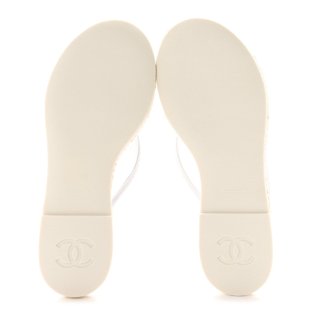 Lambskin Quilted Thong Espadrille Sandals 36 White