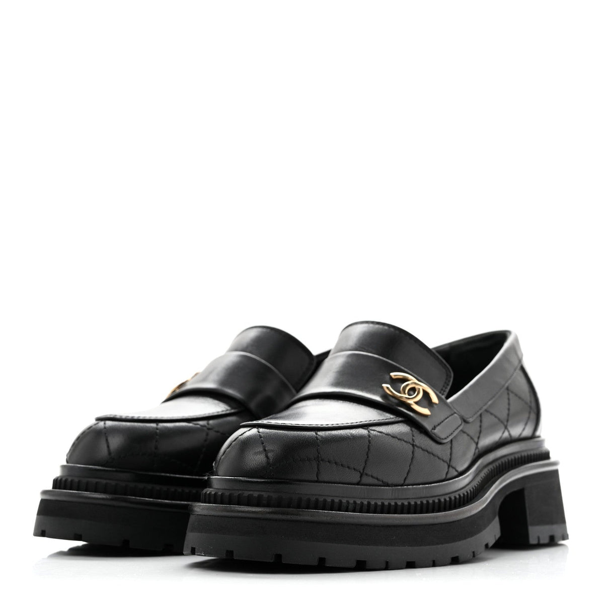 Calfskin Quilted CC Mocassin Loafers 35 Black