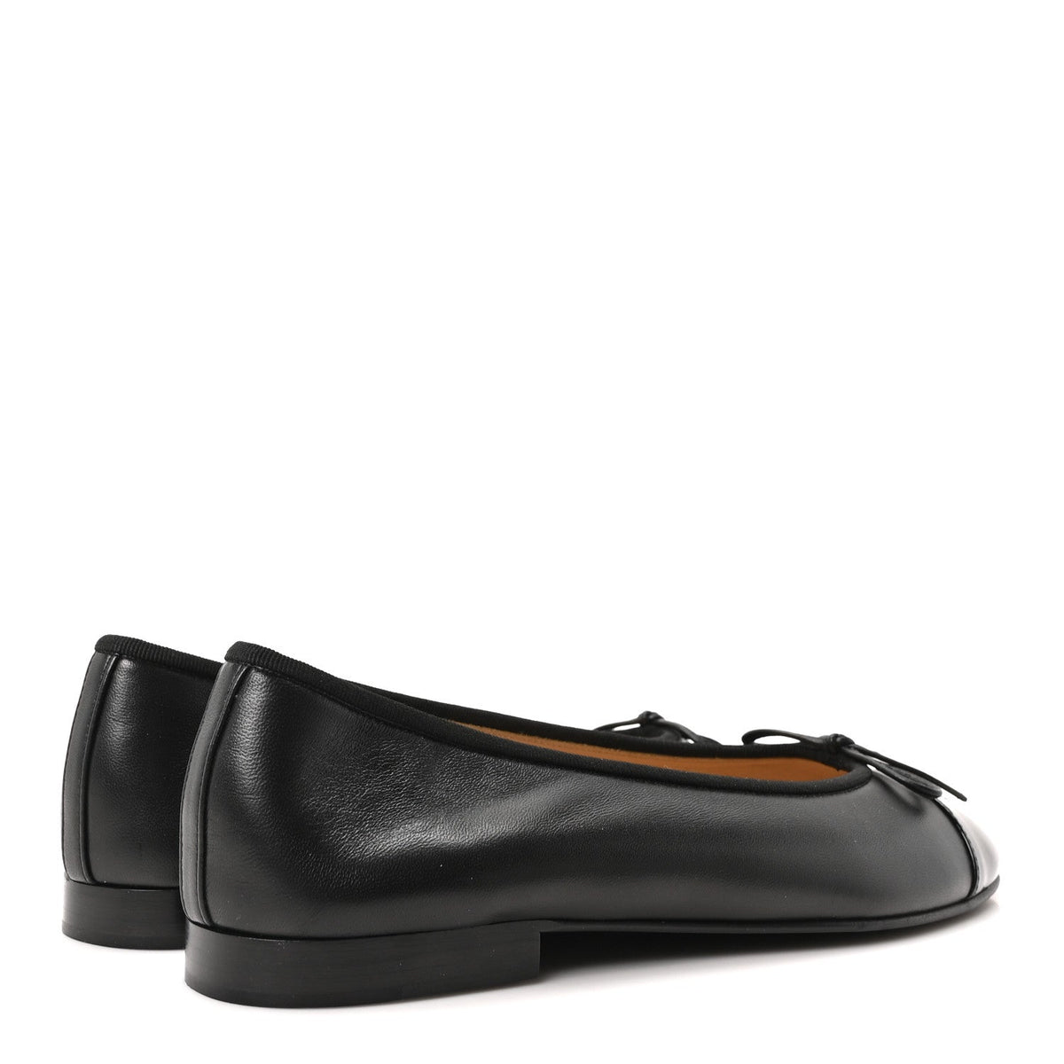 Lambskin Patent Cap Toe Ballerina Flats 39.5 Black
