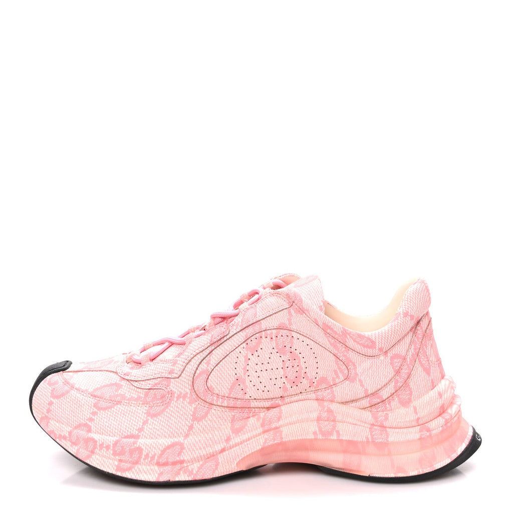 Ultralight Plume Calfskin Monogram Printed Womens Gucci Run Sneakers 39 Pale Pink