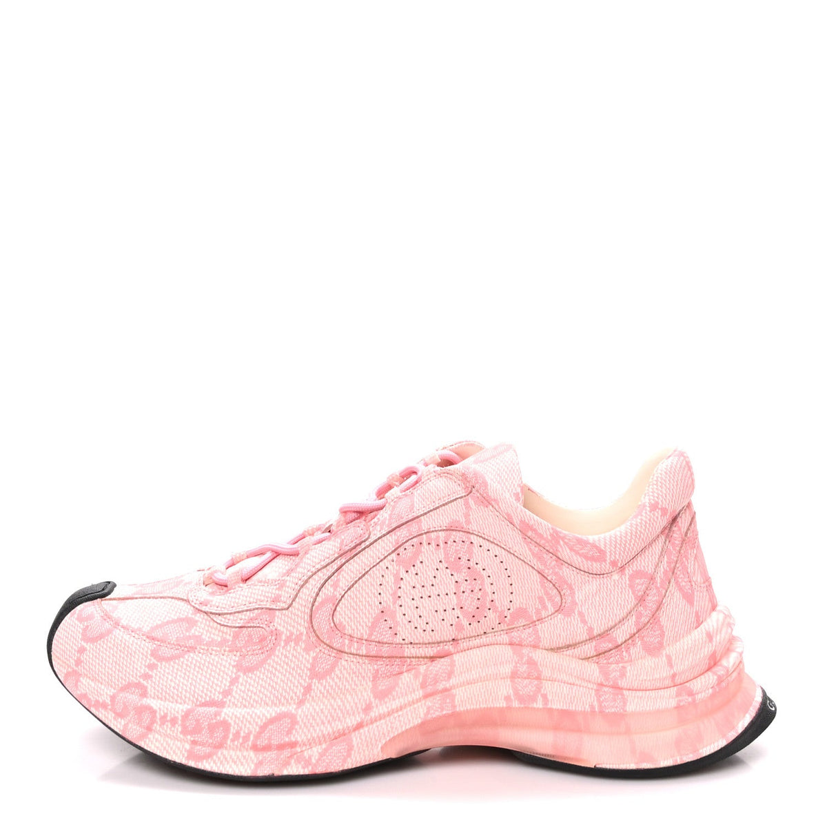 Ultralight Plume Calfskin Monogram Printed Womens Gucci Run Sneakers 39 Pale Pink