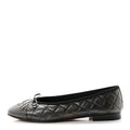 Metallic Aged Calfskin Quilted CC Cap Toe Ballerina Flats 38.5 Dark Silver
