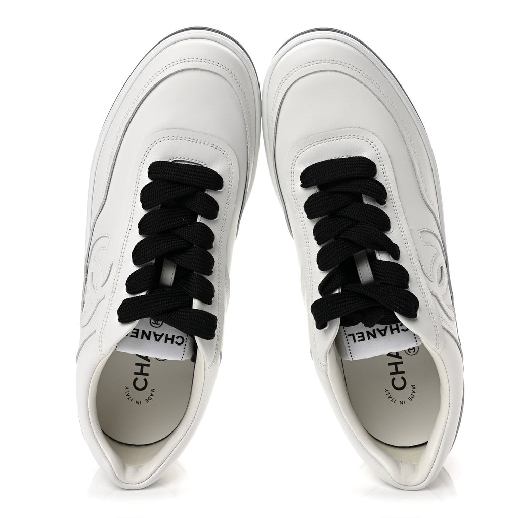 Calfskin CC Womens Sneakers 40 White Black