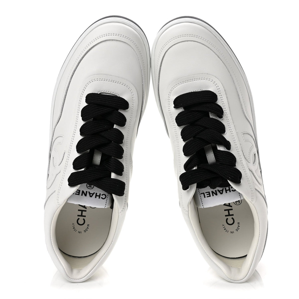 Calfskin CC Womens Sneakers 40 White Black