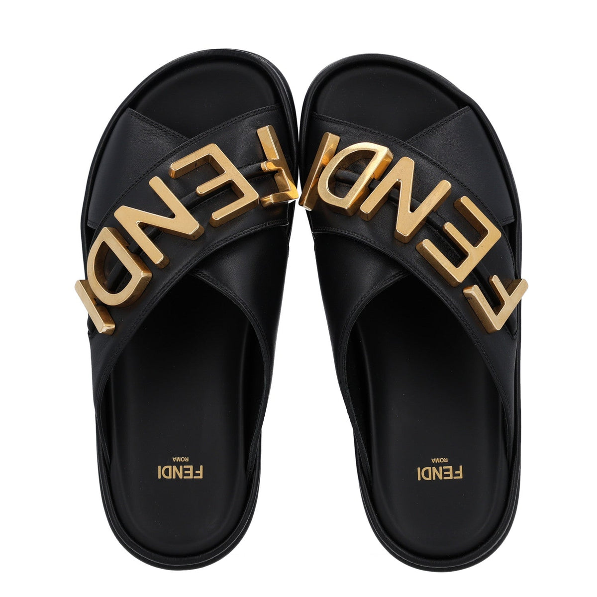 Vitello Womens Fendigraphy Slide Sandals 36 Black