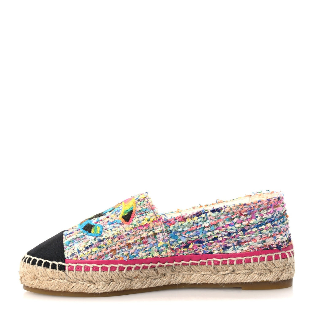 Cotton Tweed Grosgrain CC Espadrilles 36 Multicolor Black