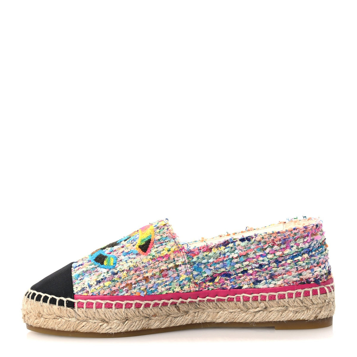 Cotton Tweed Grosgrain CC Espadrilles 36 Multicolor Black