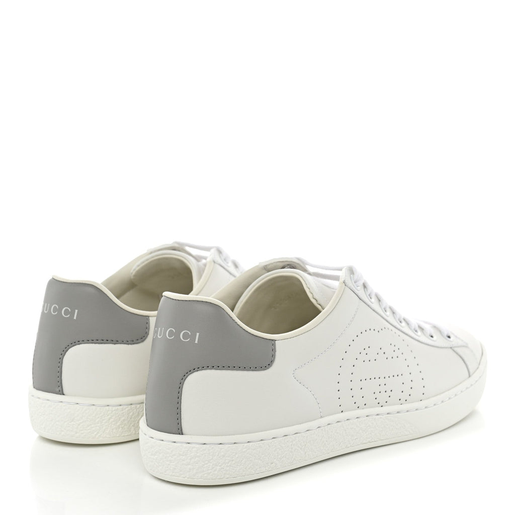 Calfskin Interlocking G Perforated Womens Ace Sneakers 38 White Grey Sky