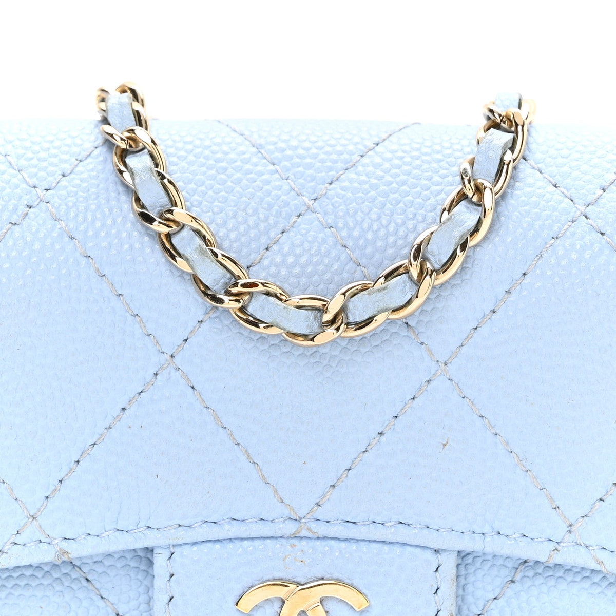 Caviar Quilted Mini Chain Belt Bag Light Blue