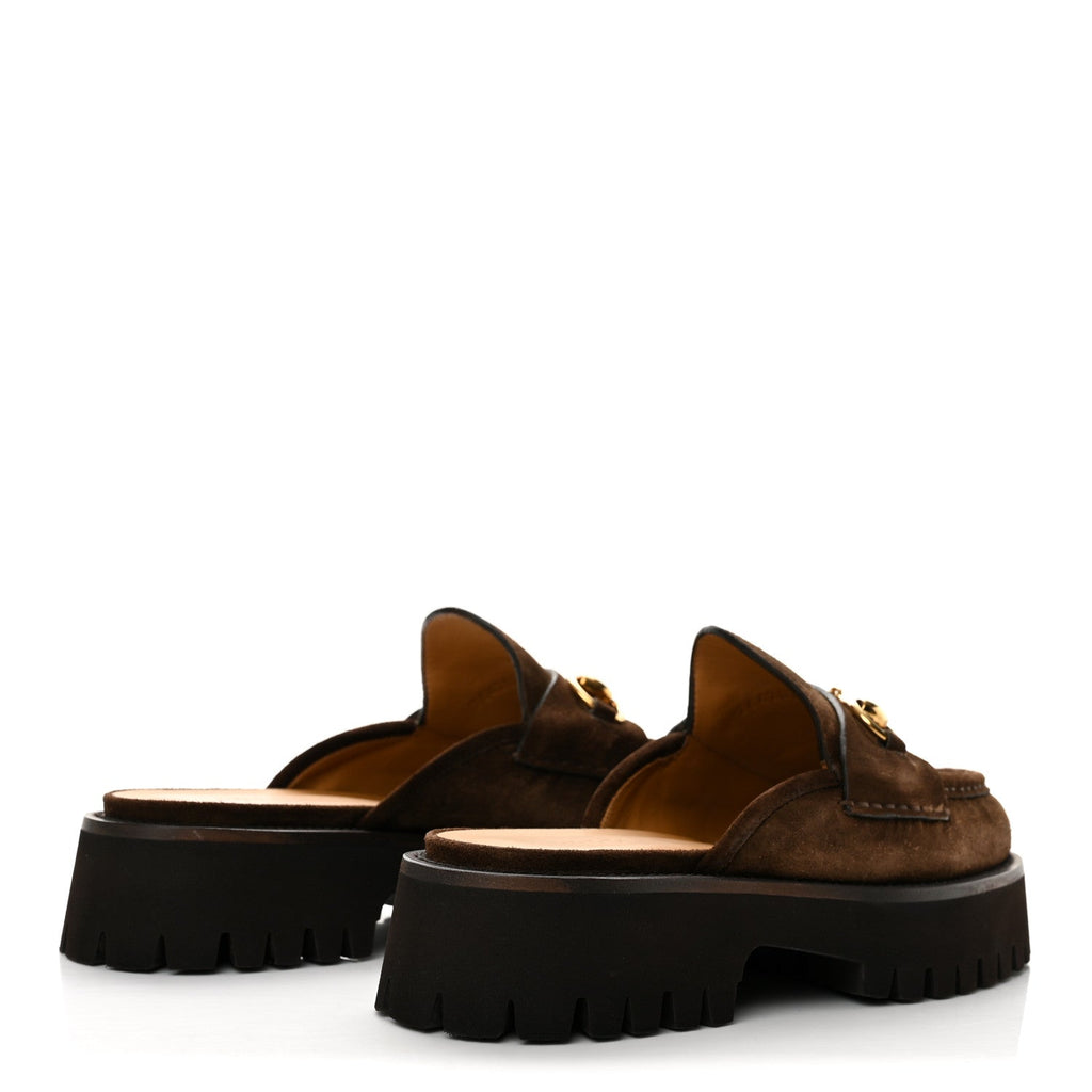 Suede Horsebit Platform Mules 37.5 Washed Brown