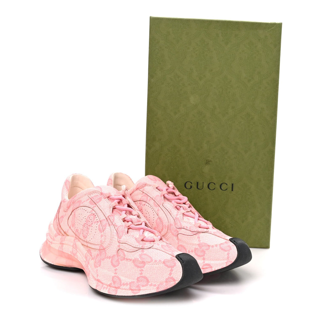 Ultralight Plume Calfskin Monogram Printed Womens Gucci Run Sneakers 39 Pale Pink