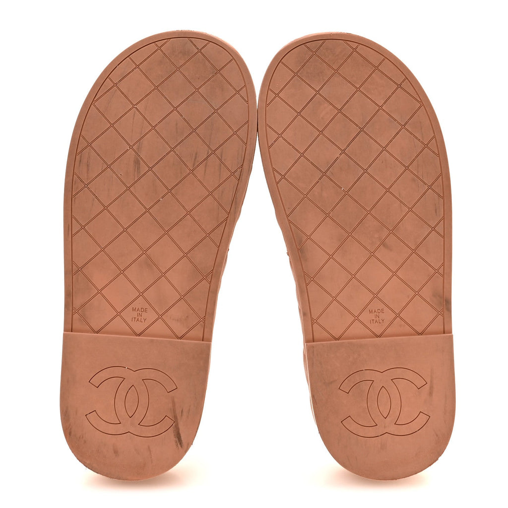 Lambskin Quilted CC Mules Sandals 37 Brown
