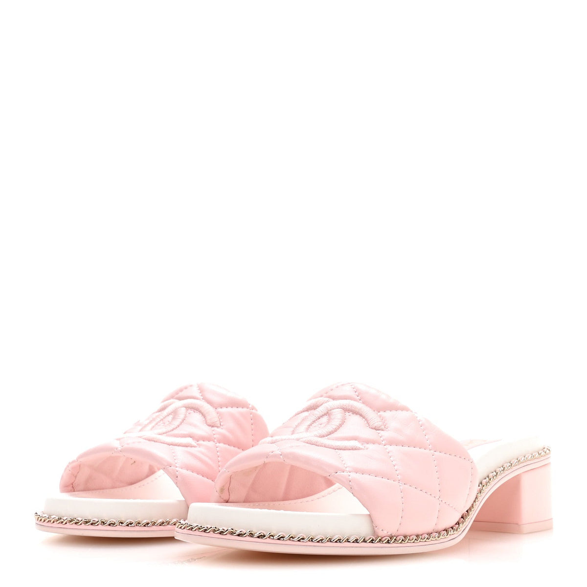 Lambskin Quilted CC Chain Mules 38 Light Pink White