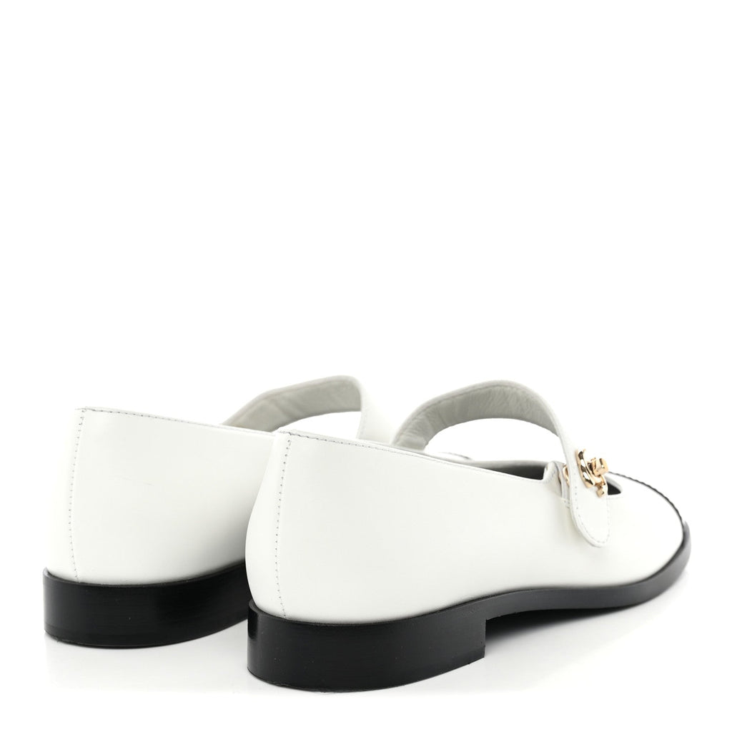 Patent Calfskin Mary Janes Flats 36.5 White Black