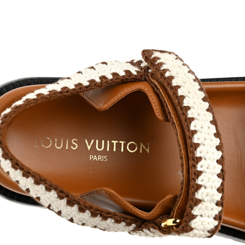 Cotton Crochet LV Sunset Comfort Flat Sandals 40 Cacao Brown