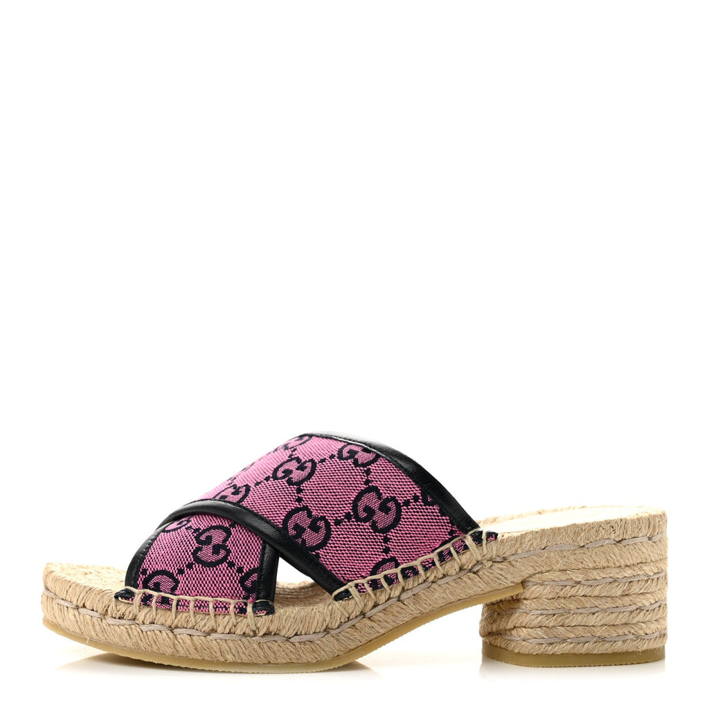 Monogram Multicolor Criss Cross Espadrille Sandals 35.5 Pink Blue
