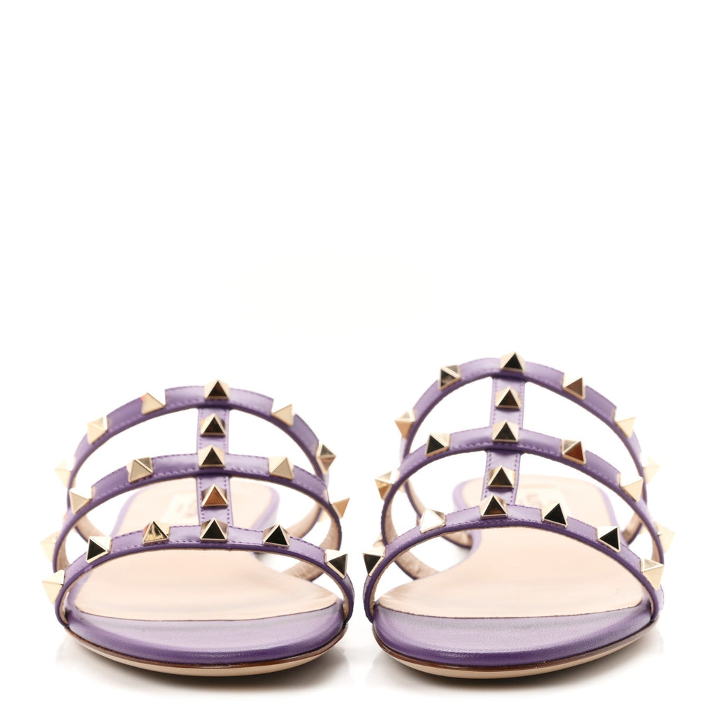 Nappa Rockstud Caged Flat Slide Sandals 36 Indian Violet