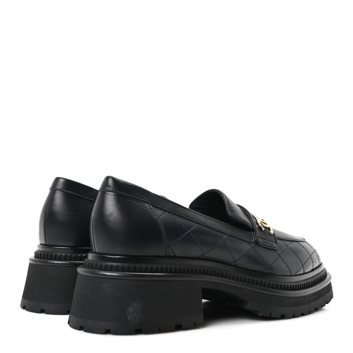 Calfskin Quilted CC Mocassin Loafers 40 Navy Blue