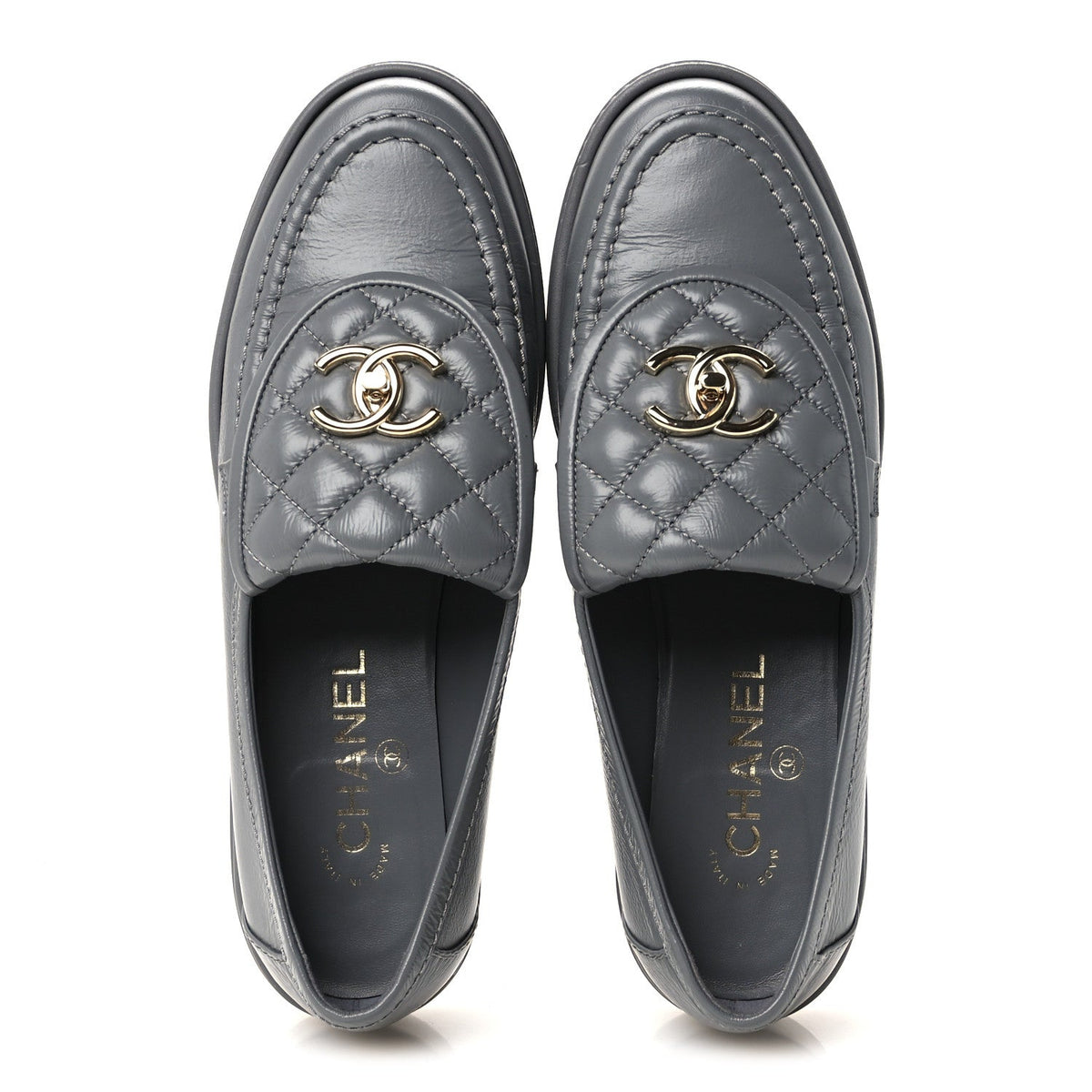 Lambskin Quilted CC Turnlock Loafers 38 Grey